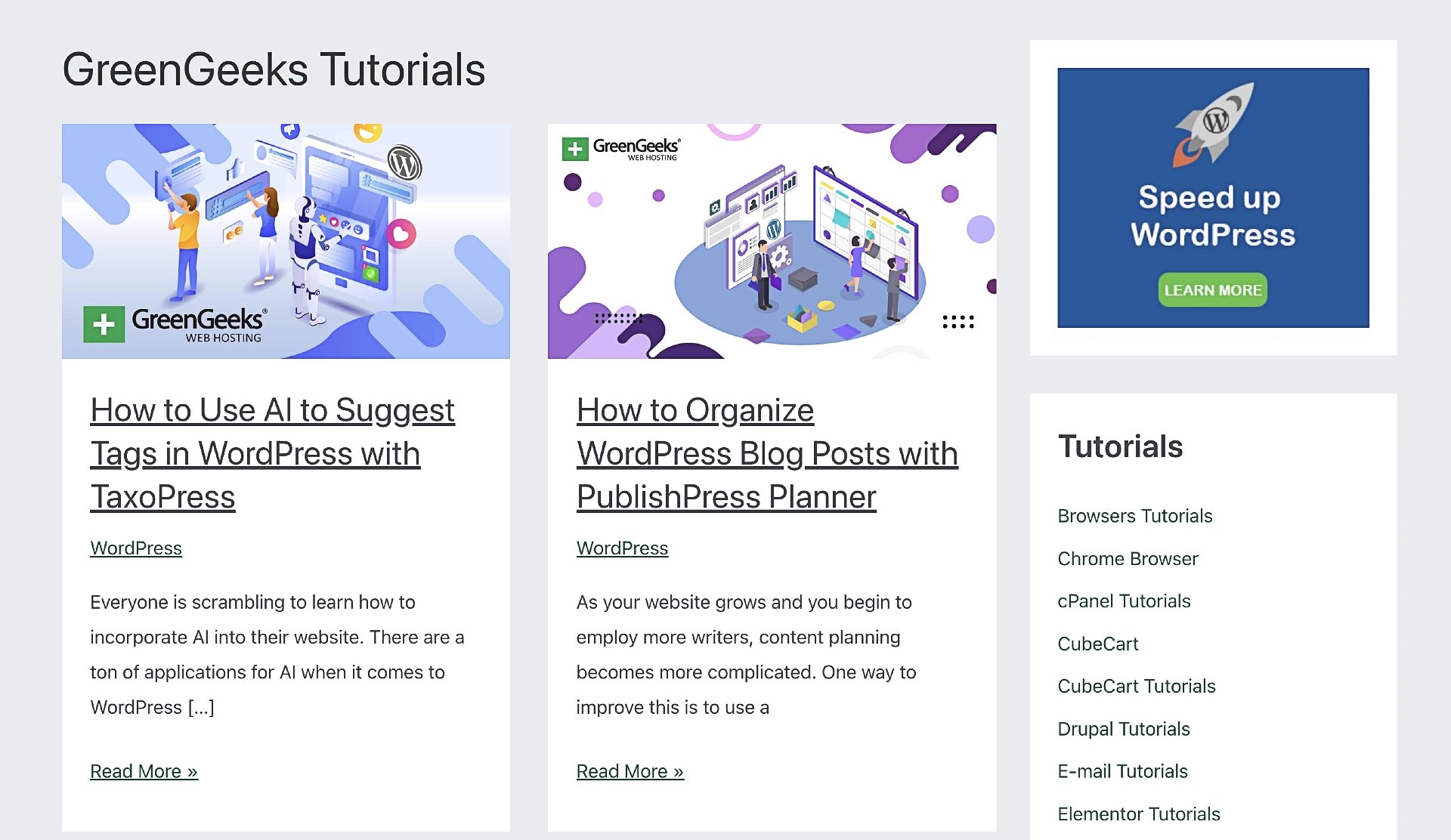 GreenGeeks tutorials section is useful to help you with a variety of aspects of your website.