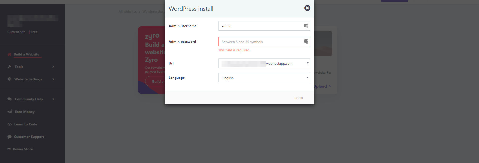 Installing WordPress on 000webhost.