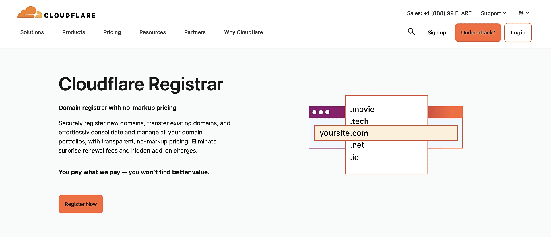 Cloudflare registrar page.