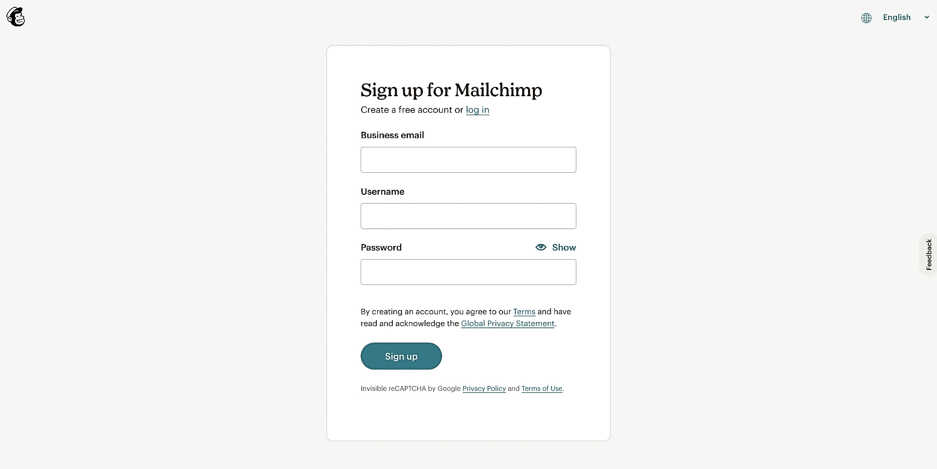 MailChimp signup form.