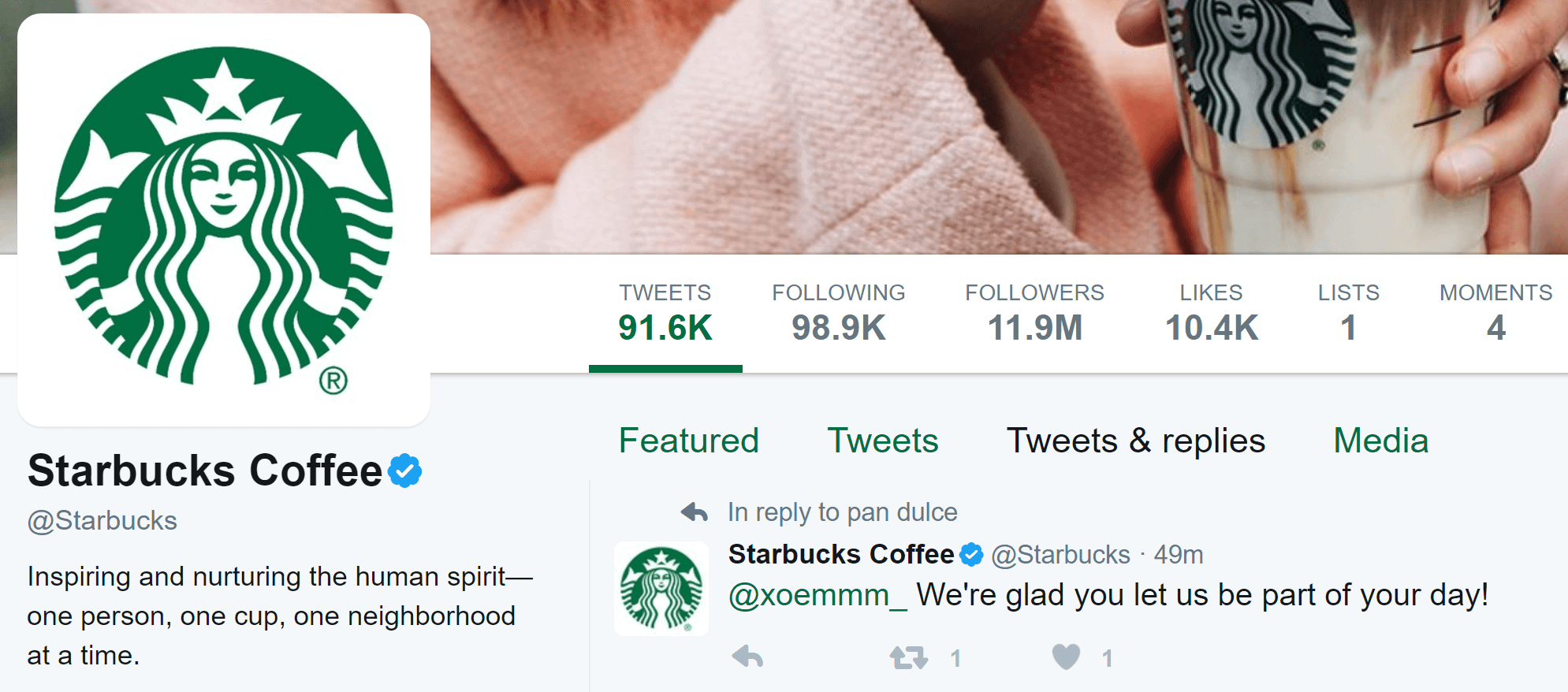 Starbuck's Twitter account.