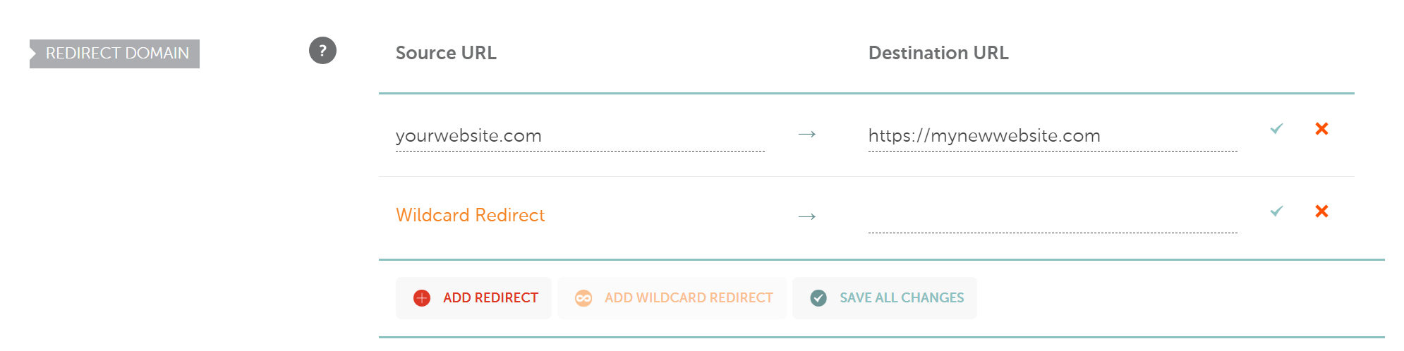 Configuring a domain redirection.