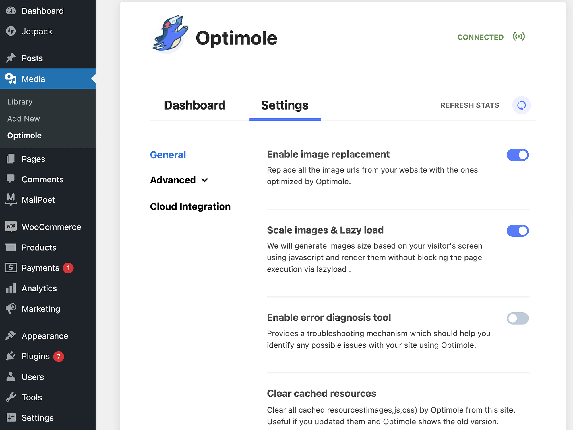 Optimole settings