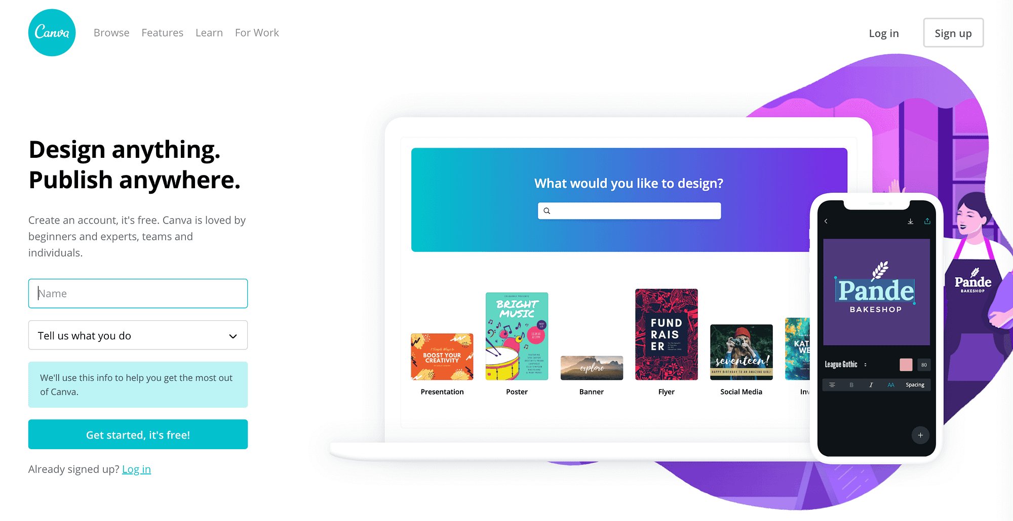 Canva's homepage.