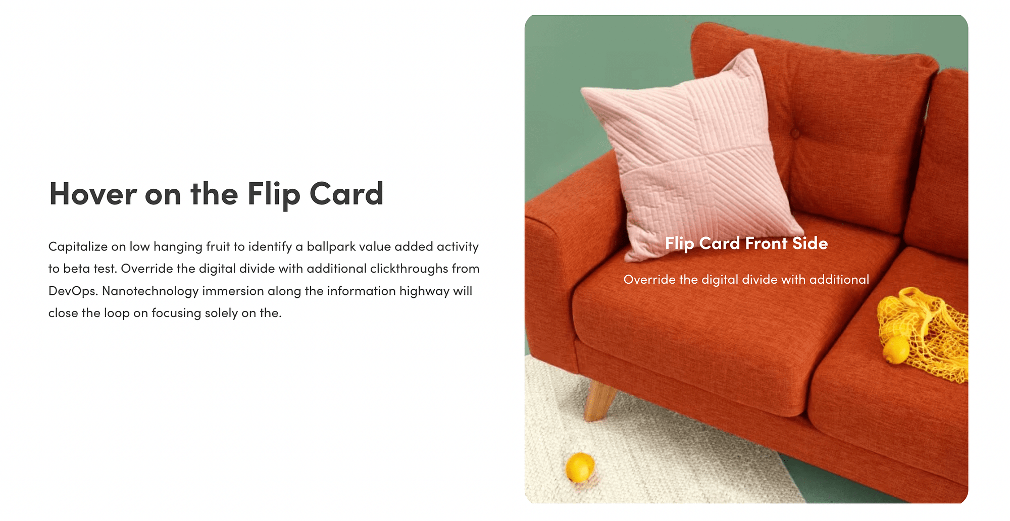 The front of a flip card.