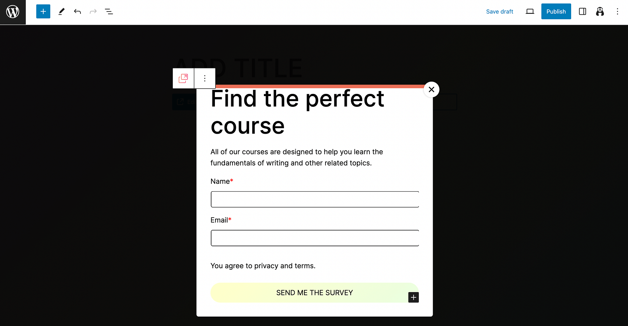 The layout for a form popup.