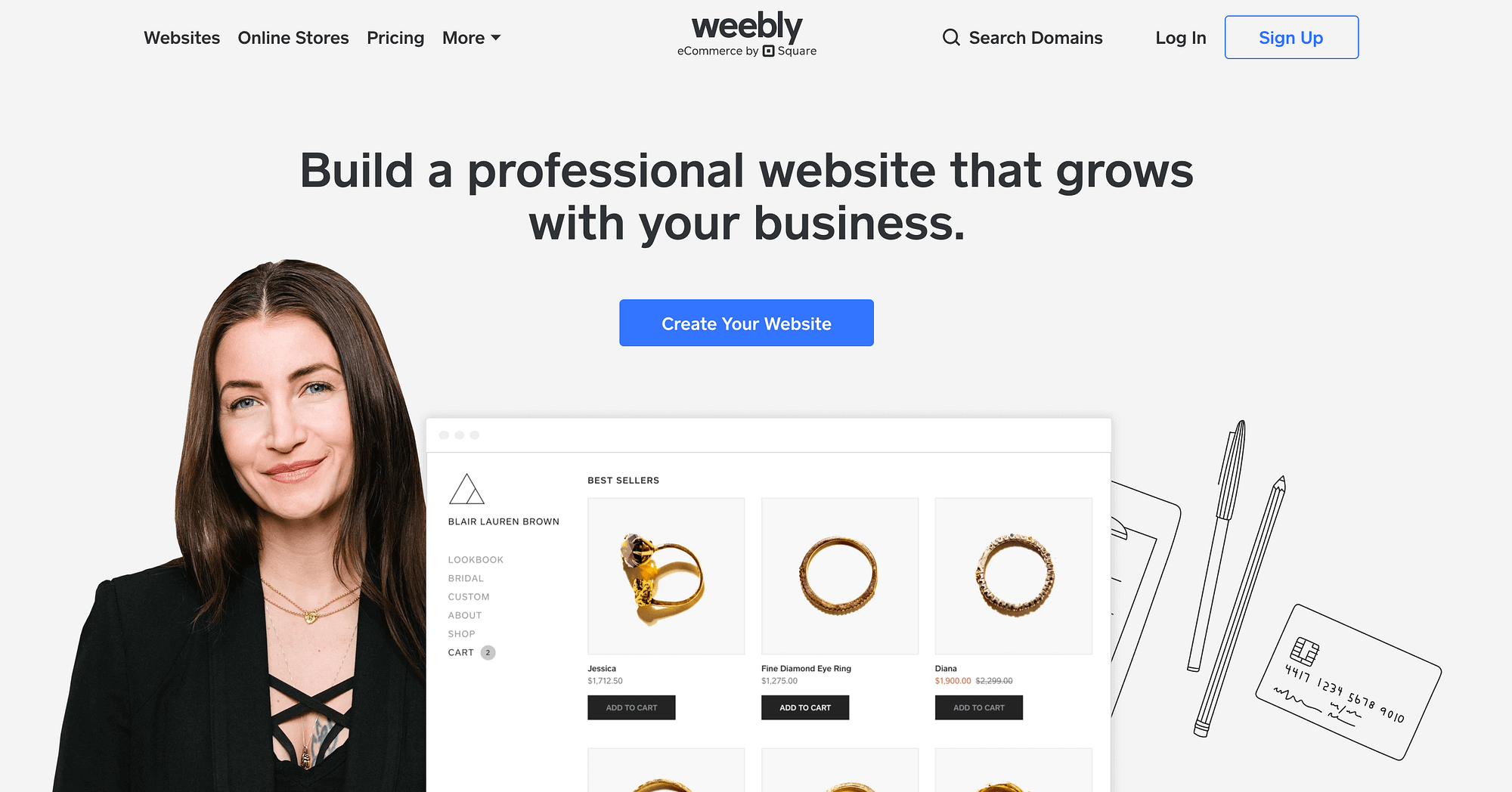 The homepage for Weebly.