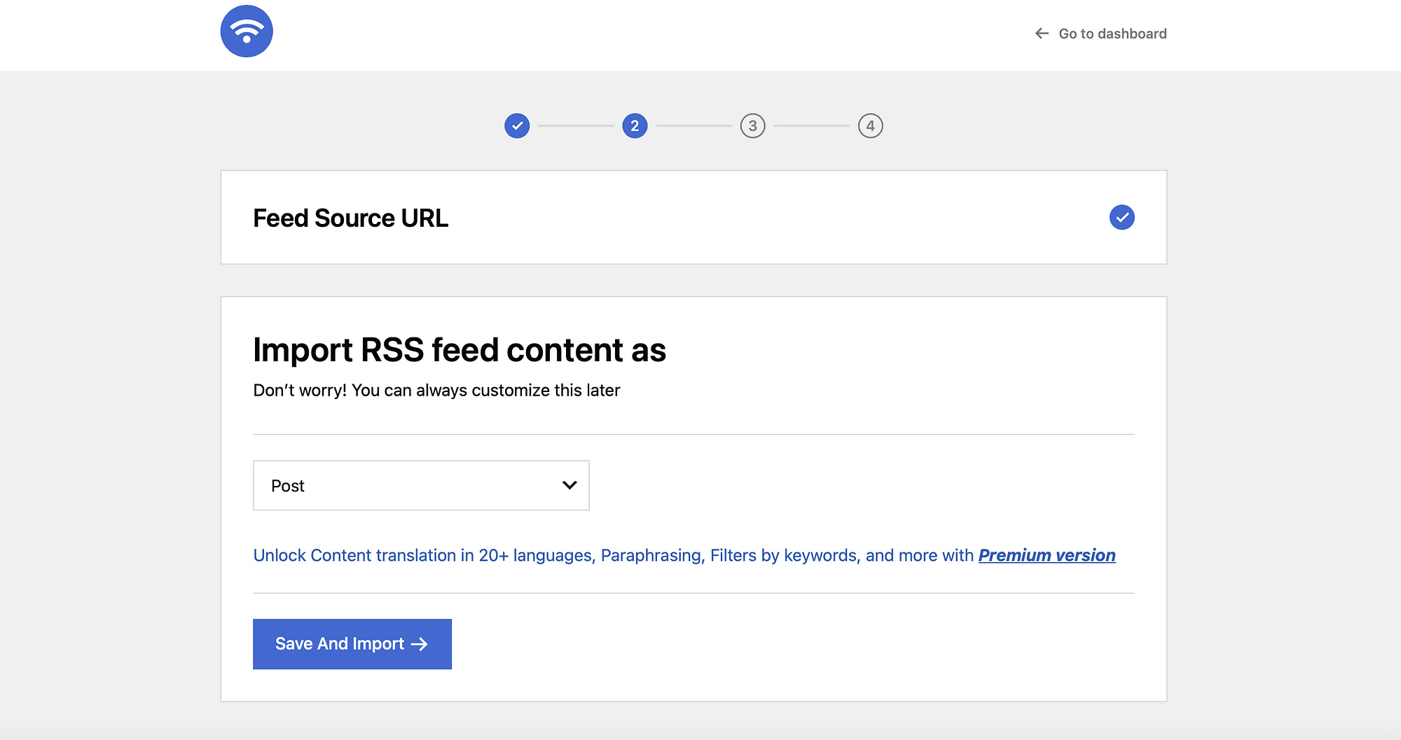 Import RSS feed content to import a category of posts.