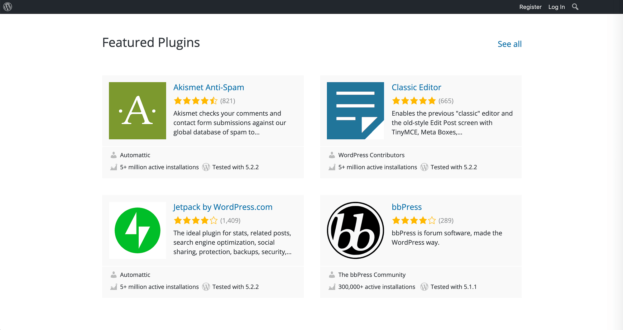 Примеры из каталога плагинов WordPress.