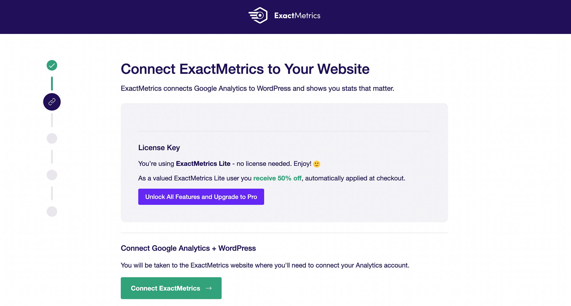 Connect ExactMetrics to your website.