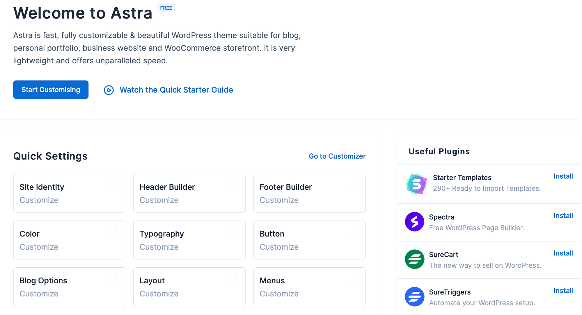 Astra design options.