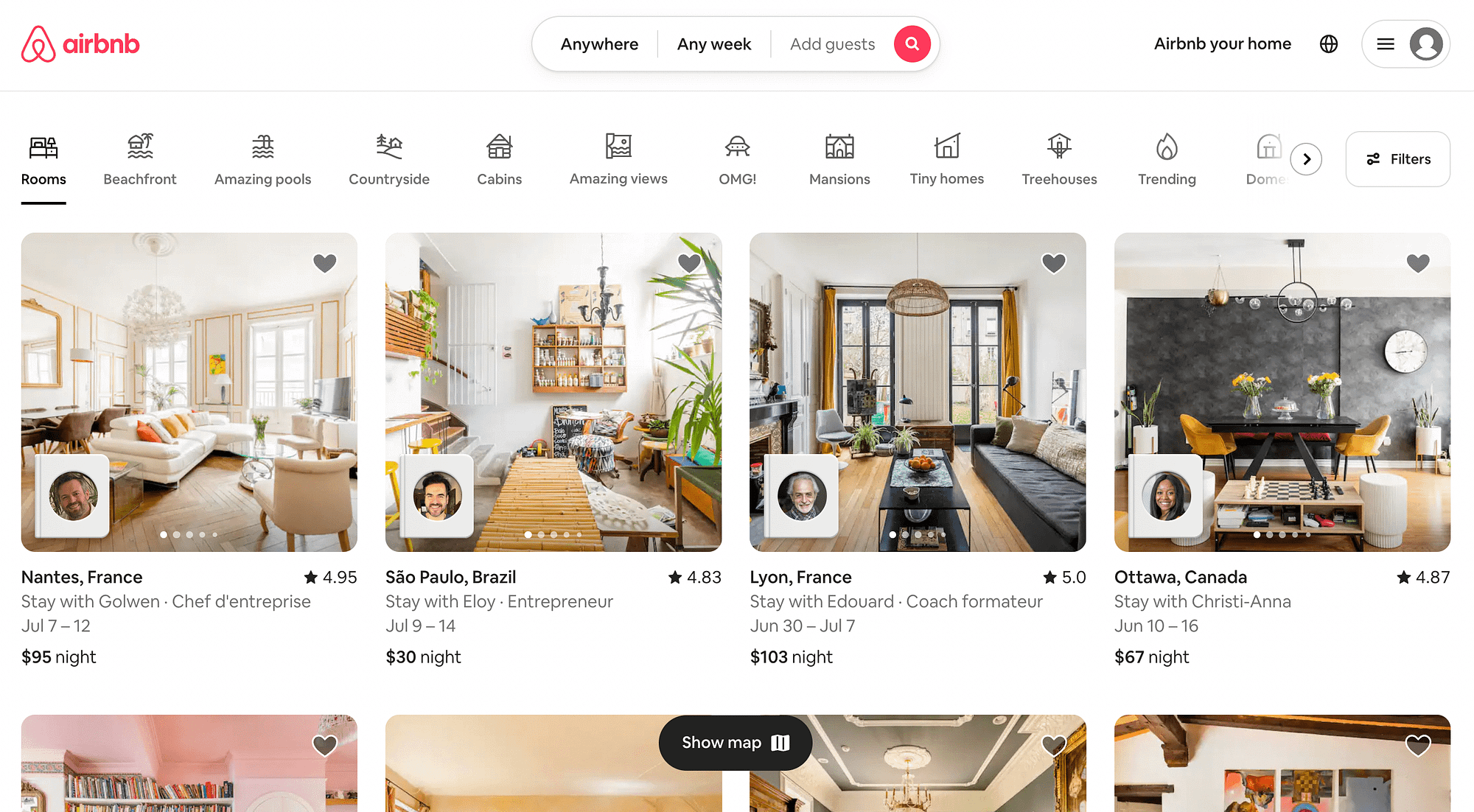 The airbnb website.