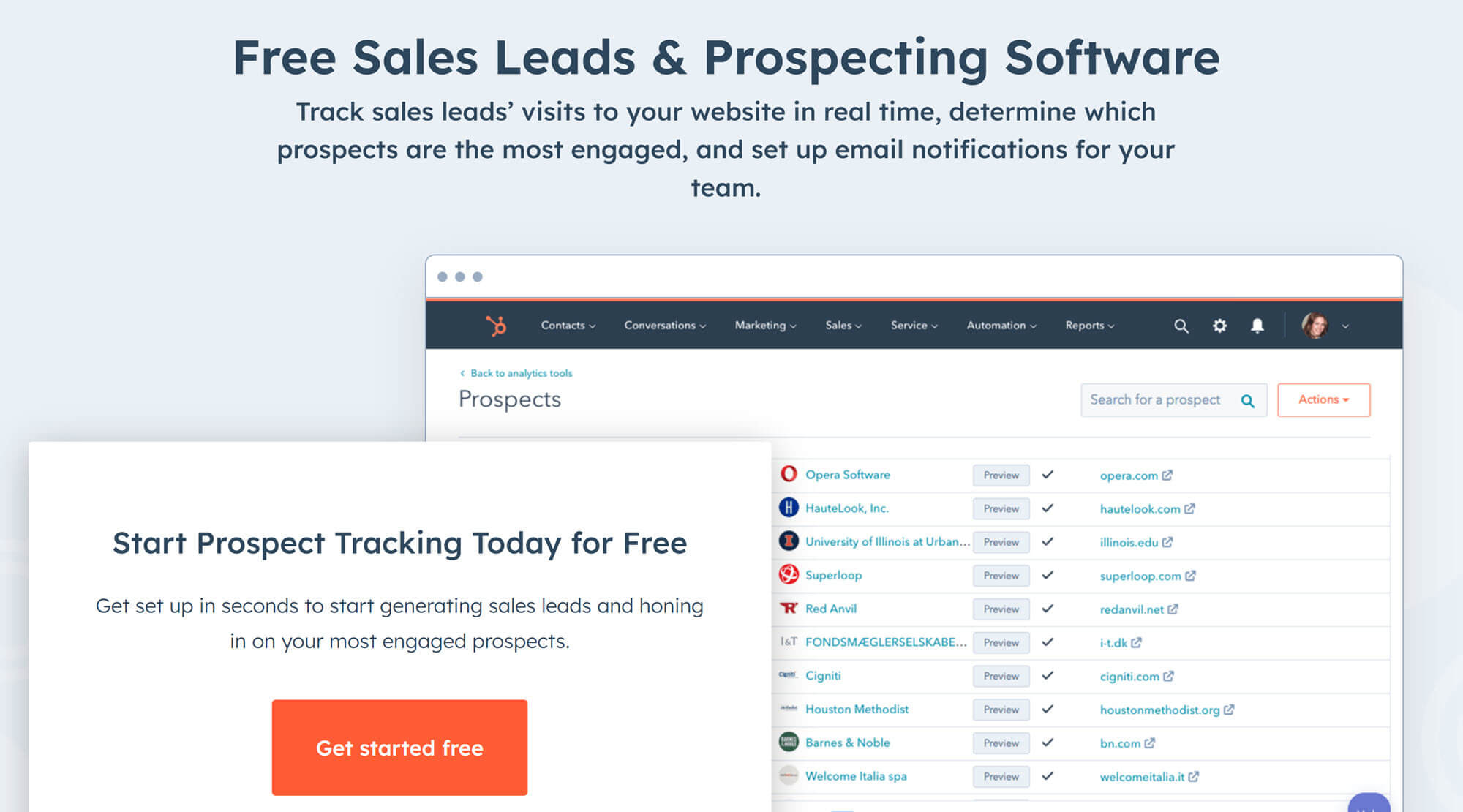 HubSpot Prospects homepage