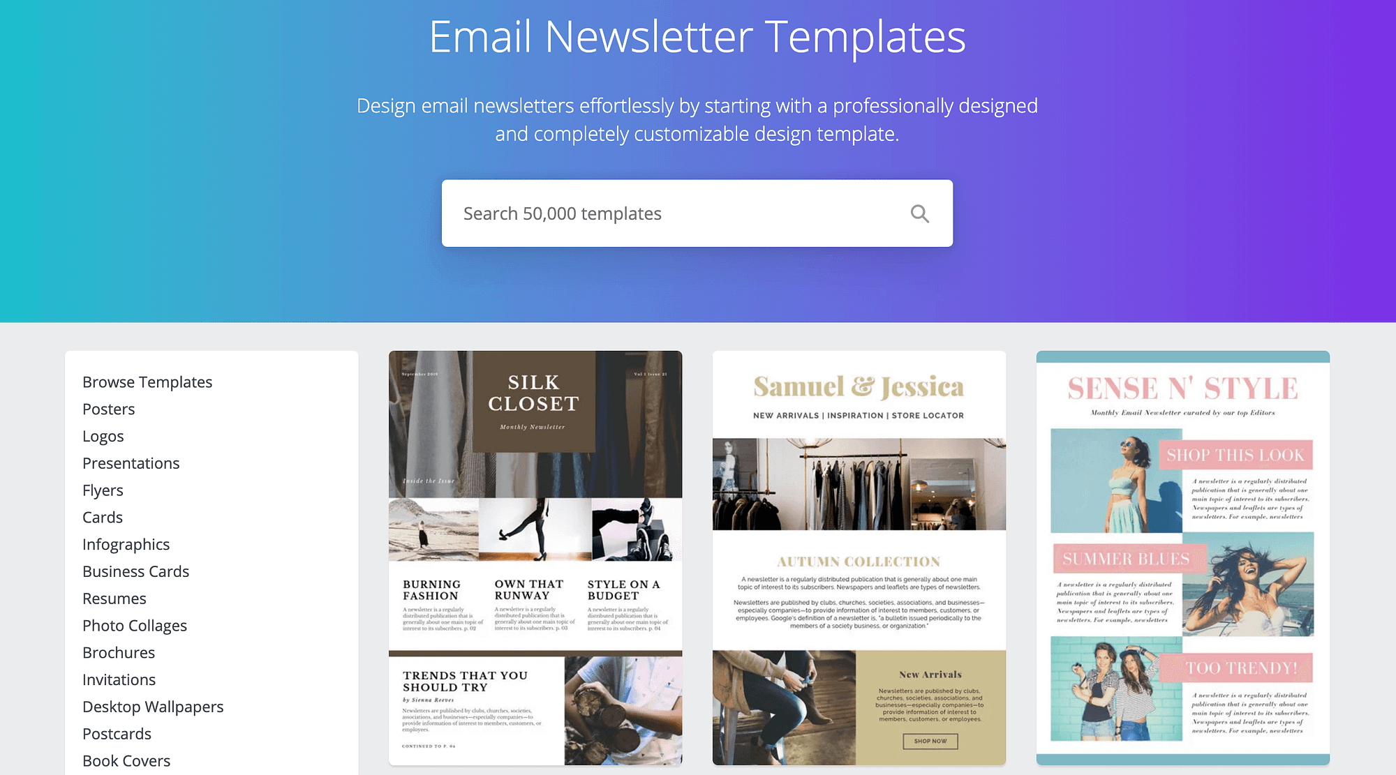 Email newsletter template library.