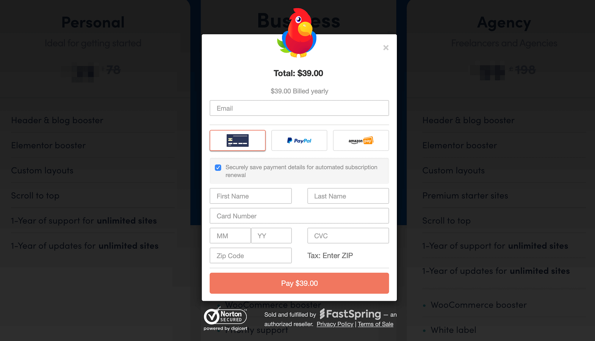 Themeisle payment checkout form.