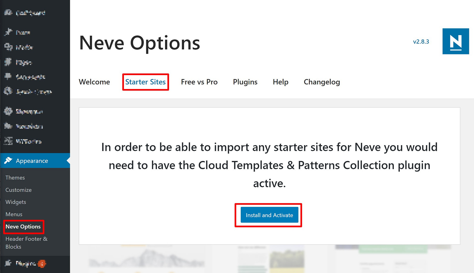 How to install Neve's Elementor templates from the WordPress dashboard