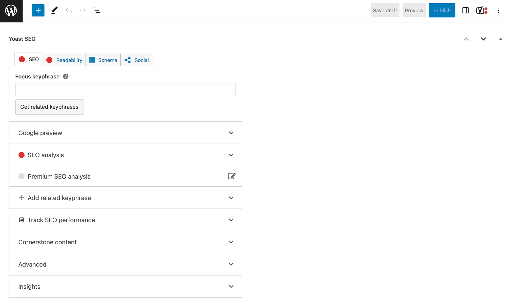 Yoast SEO individual page settings.