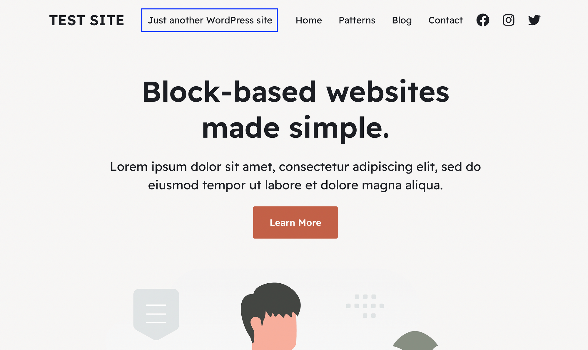 "Just another WordPress site" tagline example.