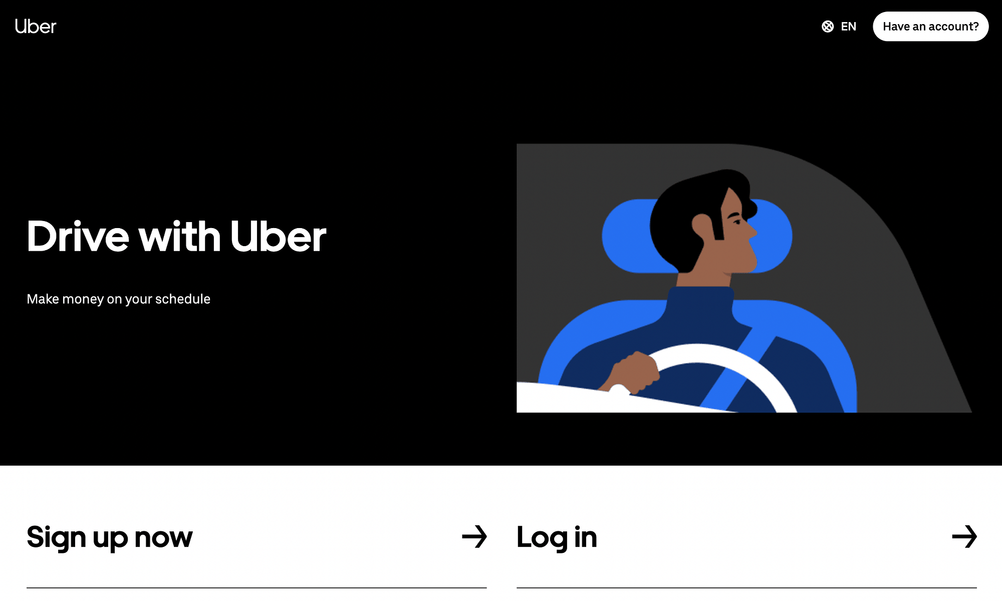 Uber's landing page.