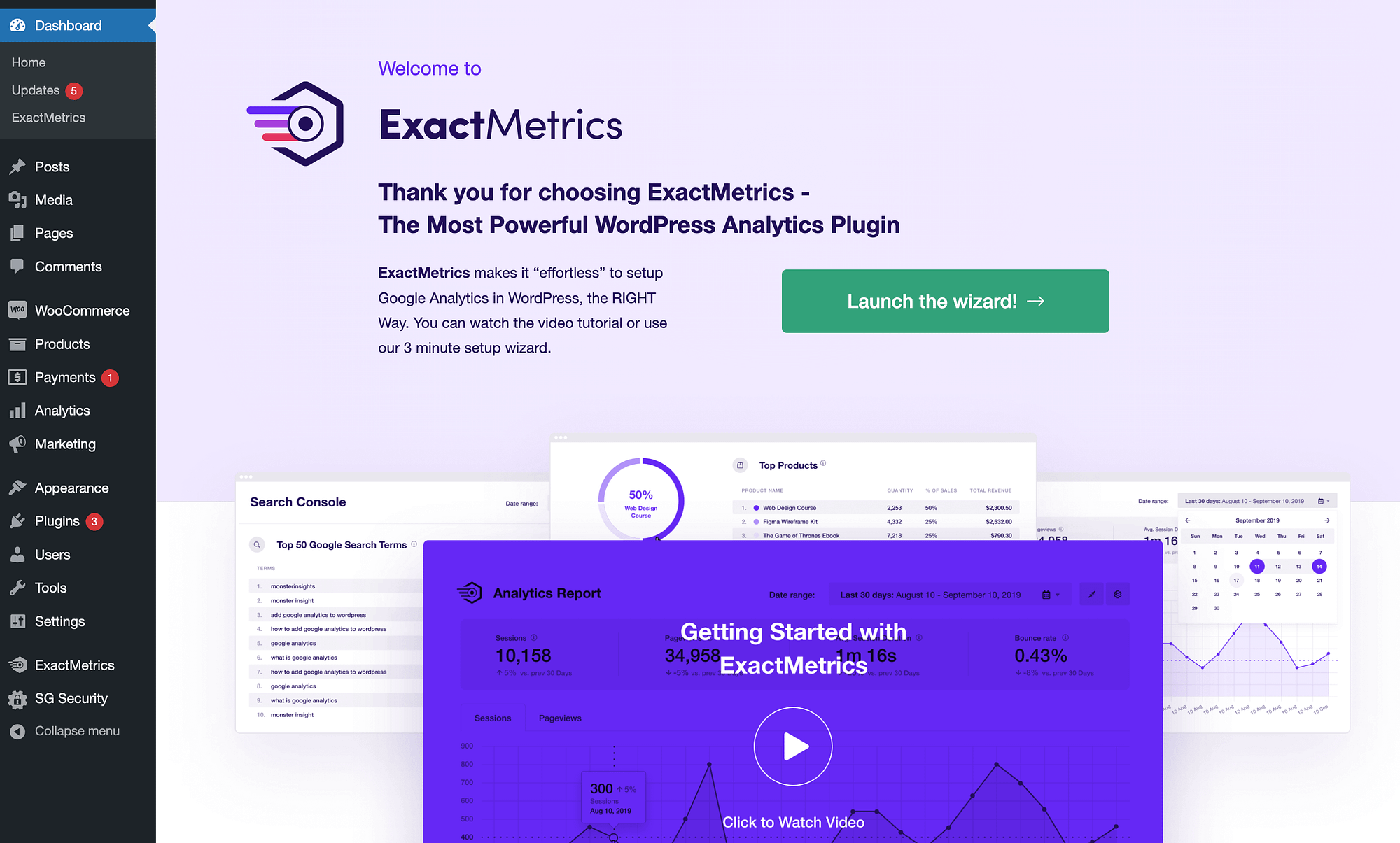 Launch ExactMetrics wizard.