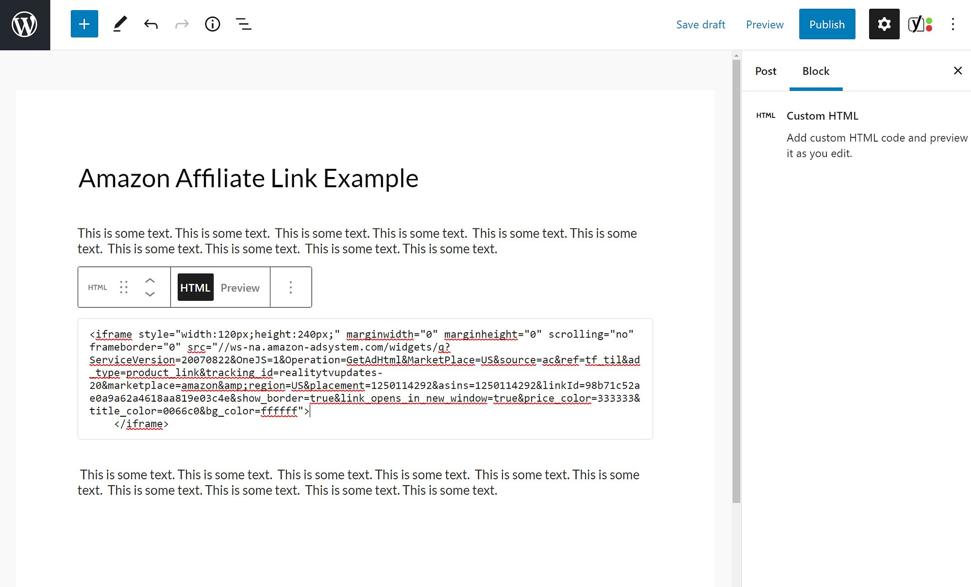 how to add amazon affiliate link to wordpress editor