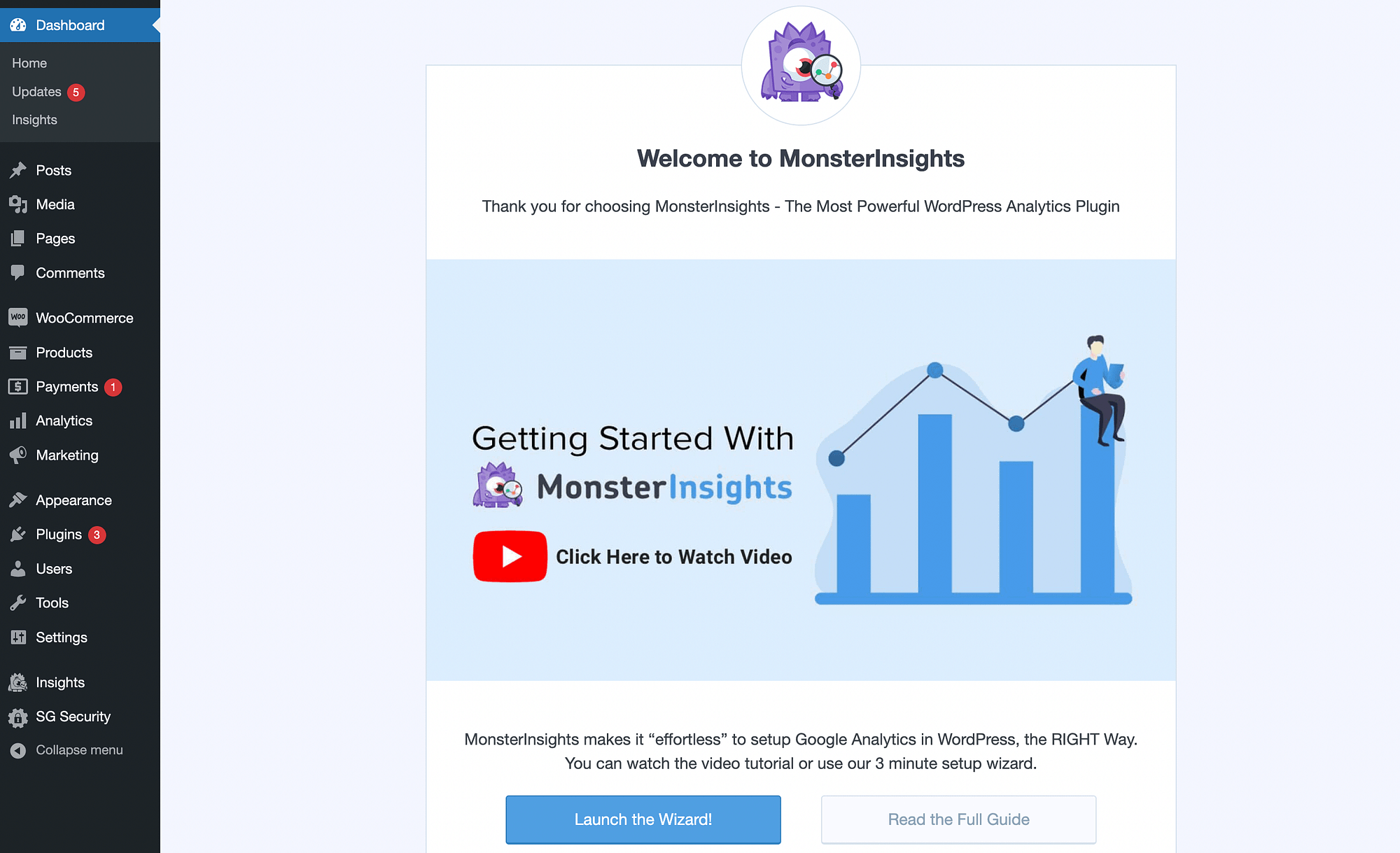 Launch the MonsterInsights setup wizard.