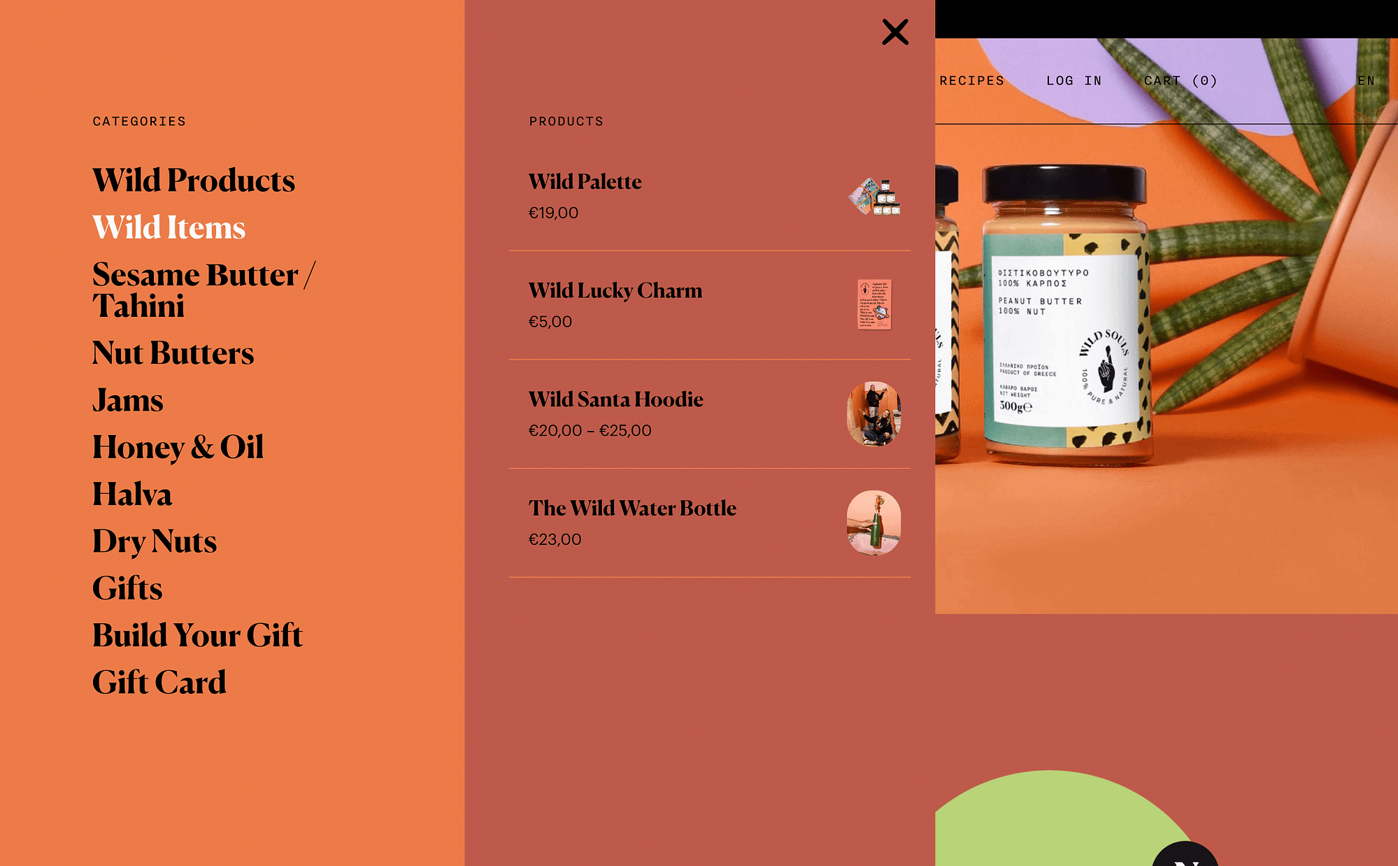The Wild Souls website's vertical product menu.