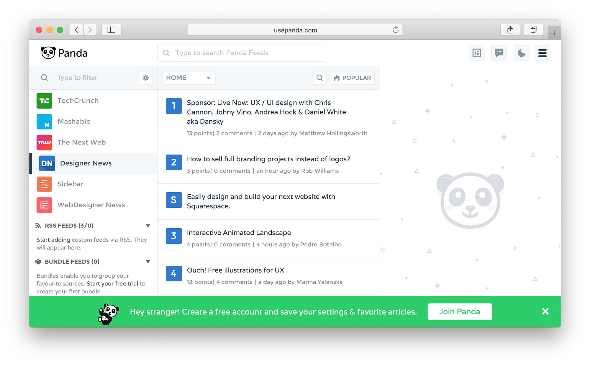 Panda is the best content aggregator service for designers, developers, and entrepreneurs