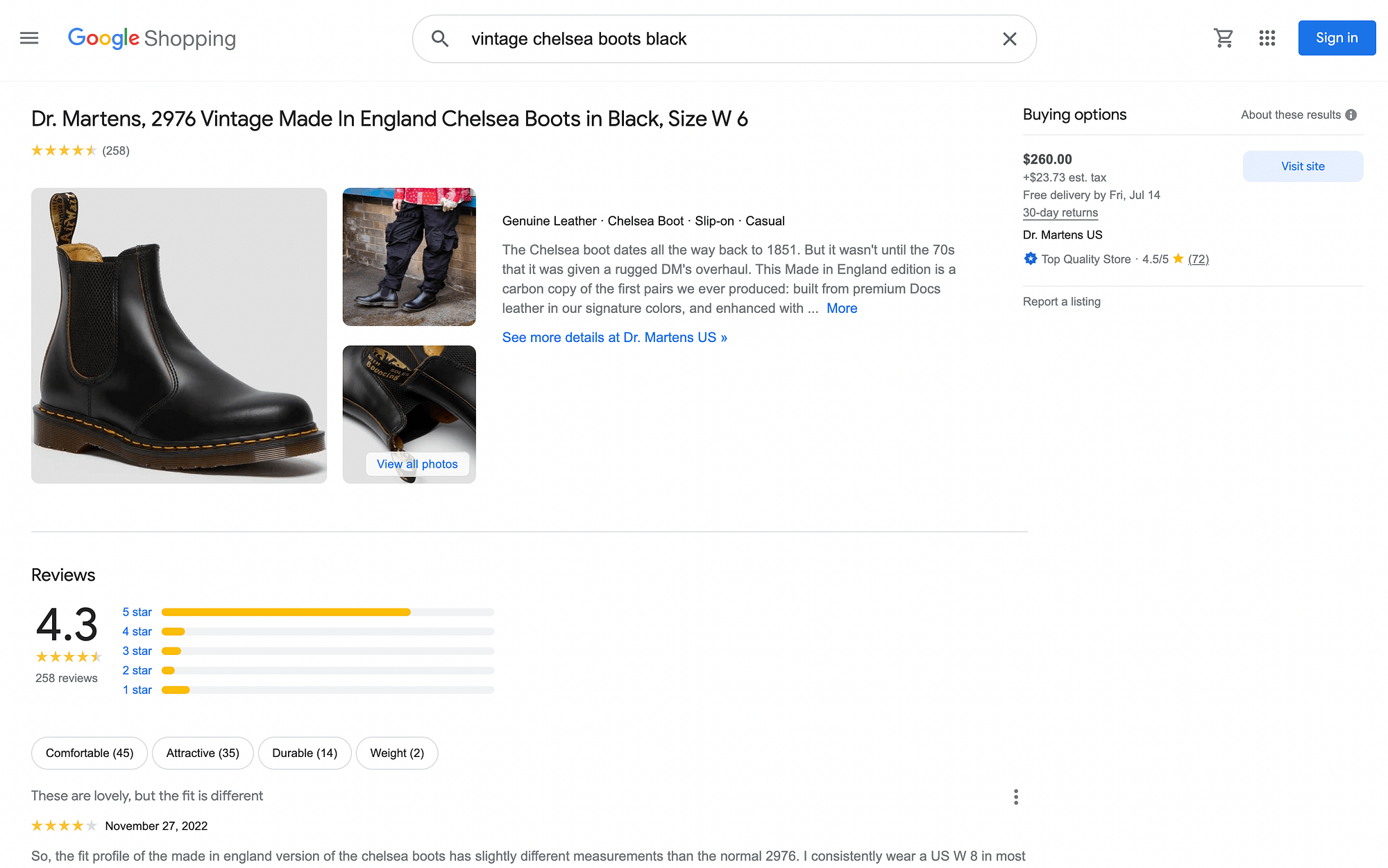 "View product details" in Google shopping.