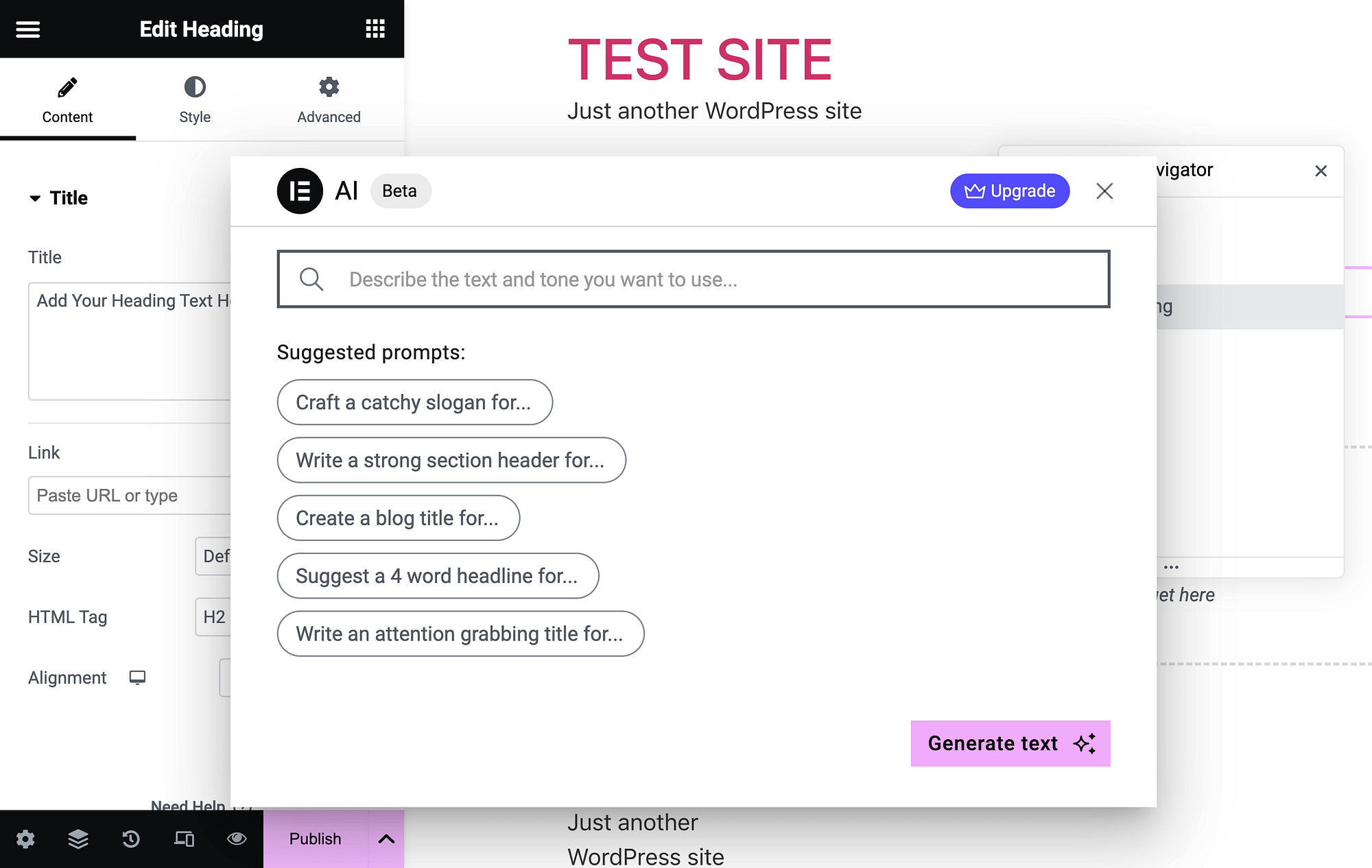 Start using Elementor AI to generate text.