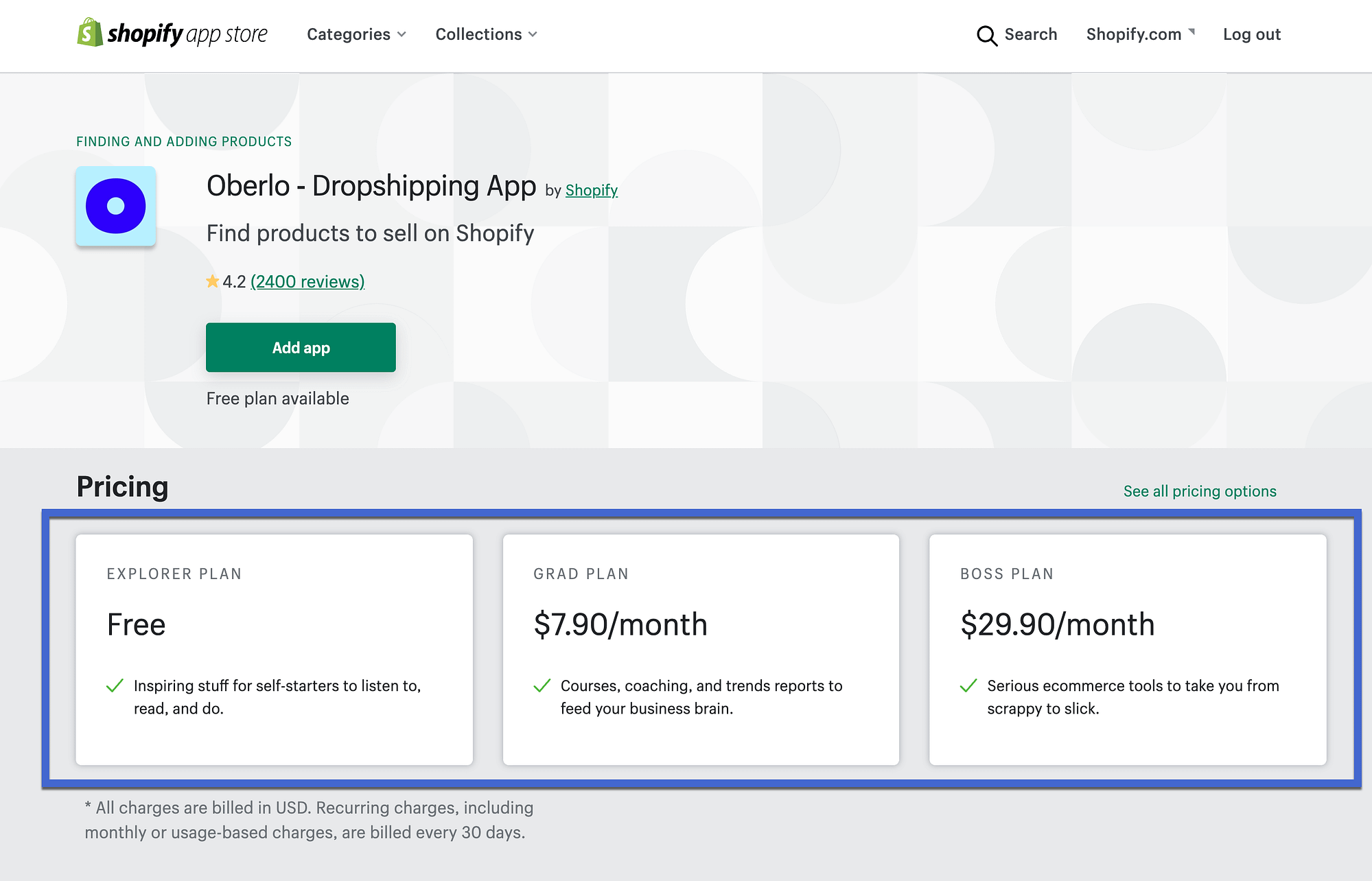 detailed Shopify pricing for apps