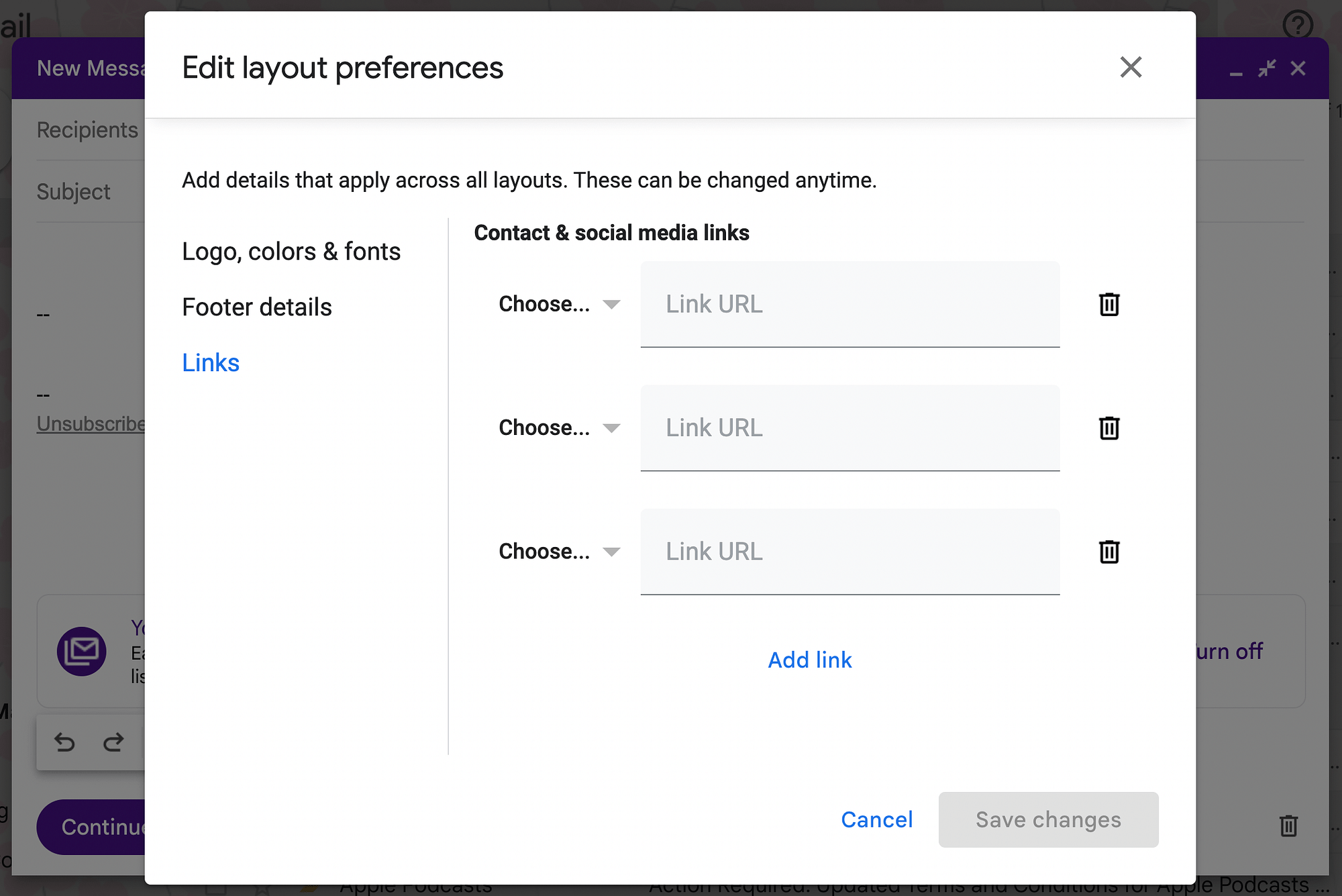 Change links in layout preferences.