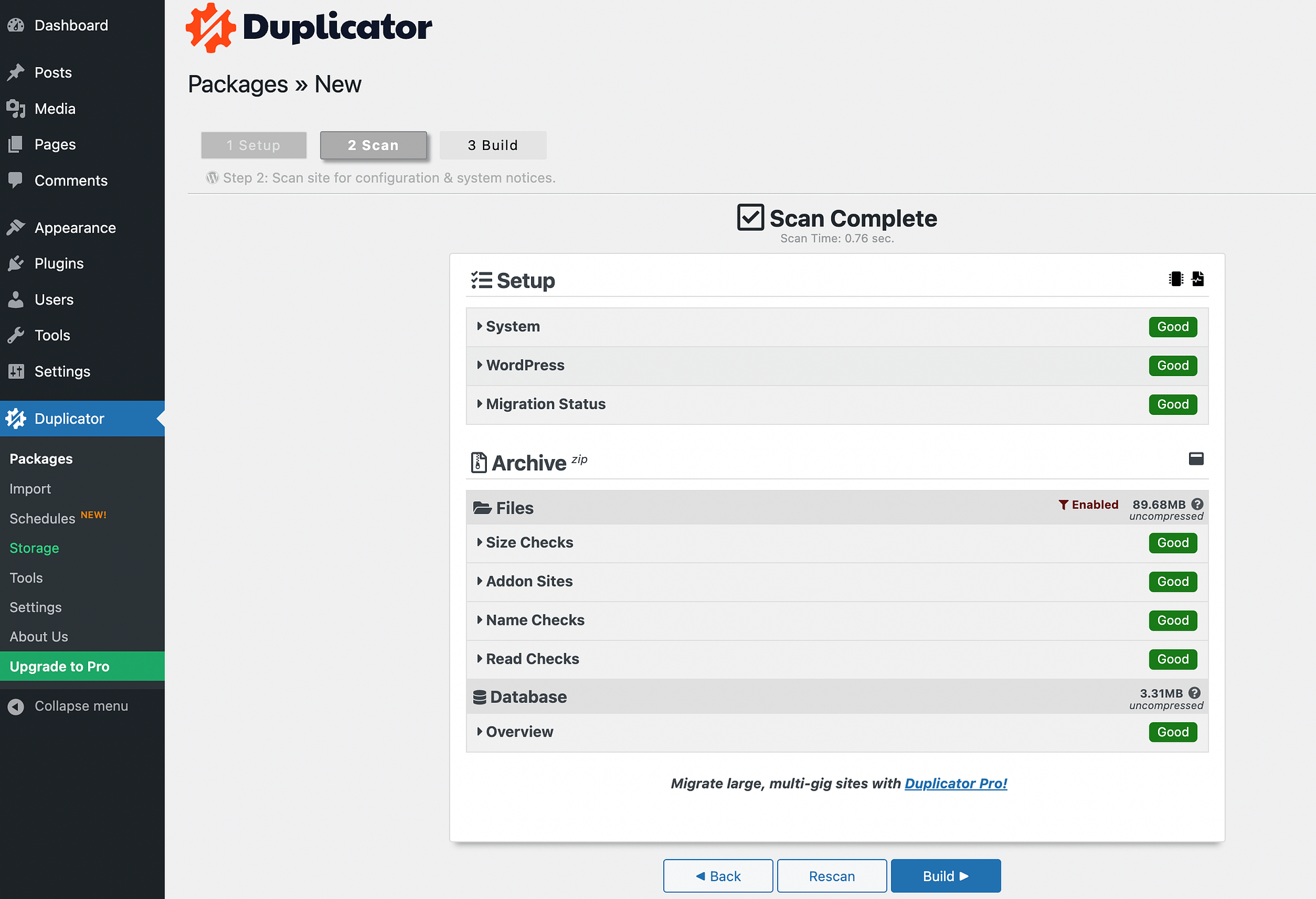 Scan complete UpdraftPlus vs Duplicator.