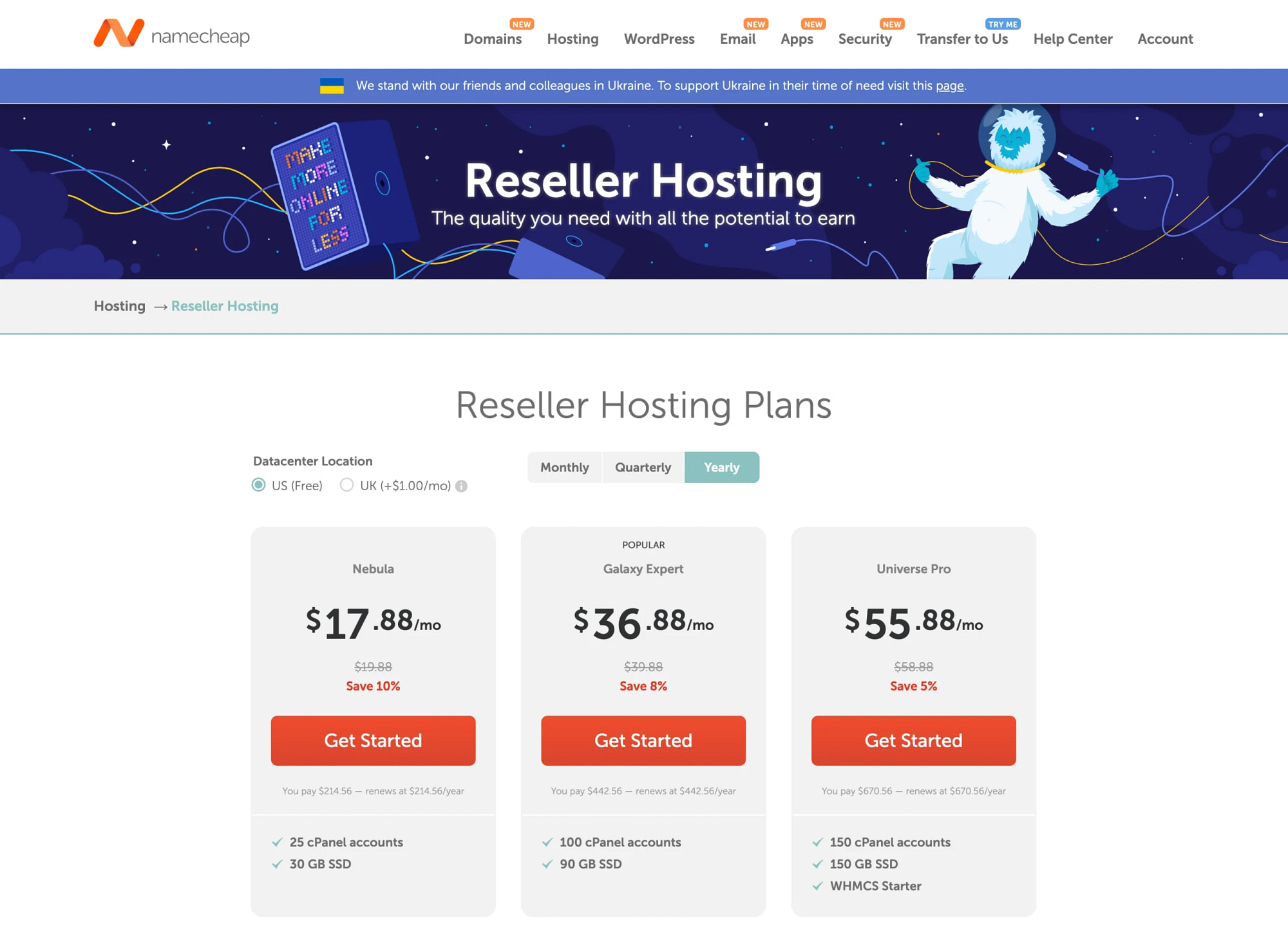 Namecheap Reseller Hosting Page