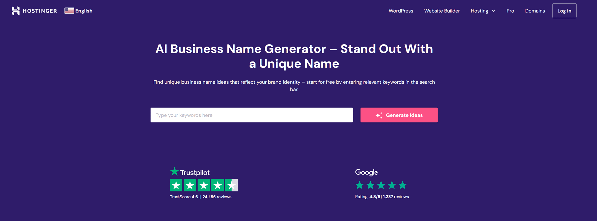 Hostinger AI business name generator tool