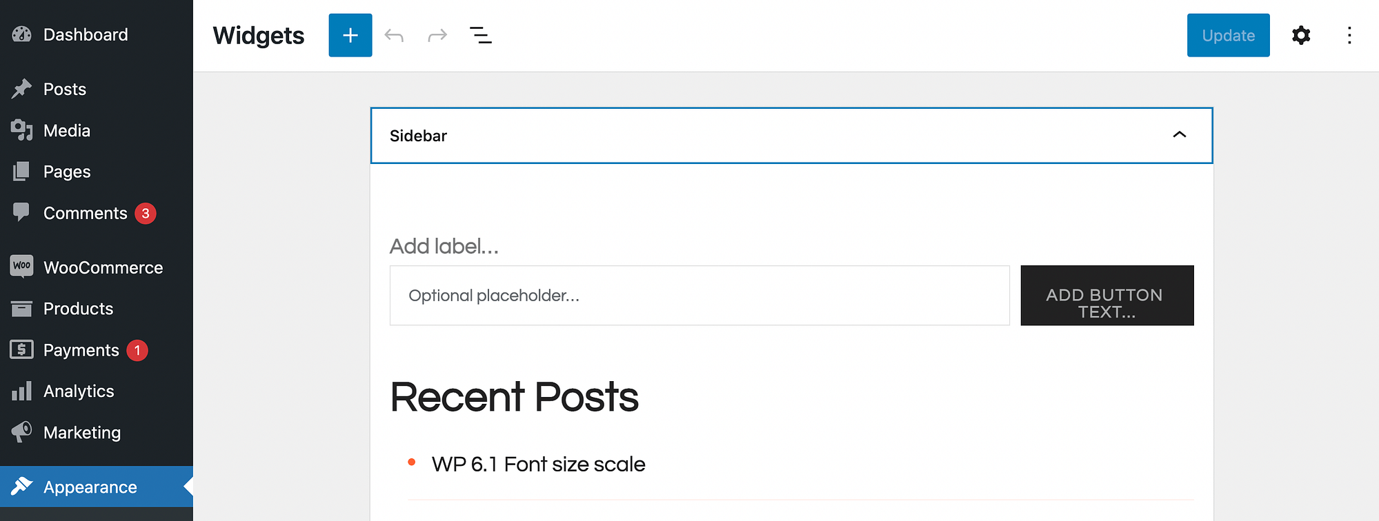 Область виджетов боковой панели WordPress.