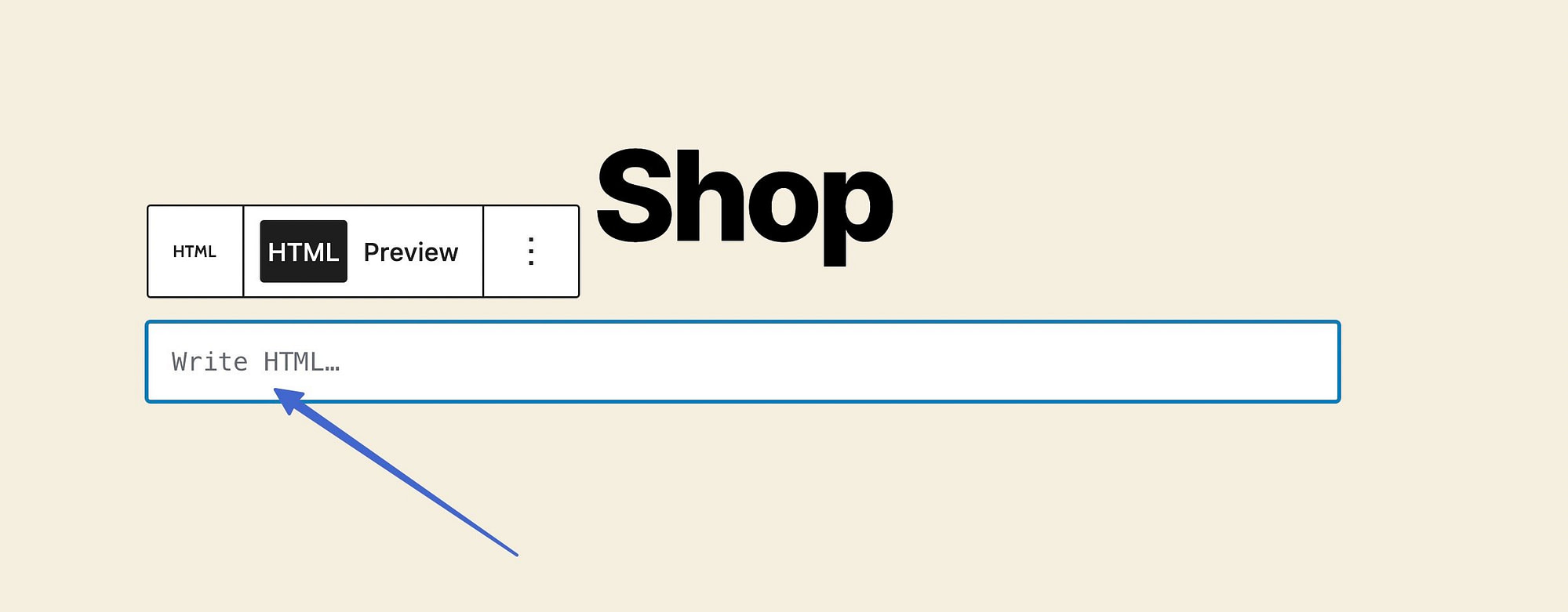pasting in the HTML to make the Shopify WordPress integration 
