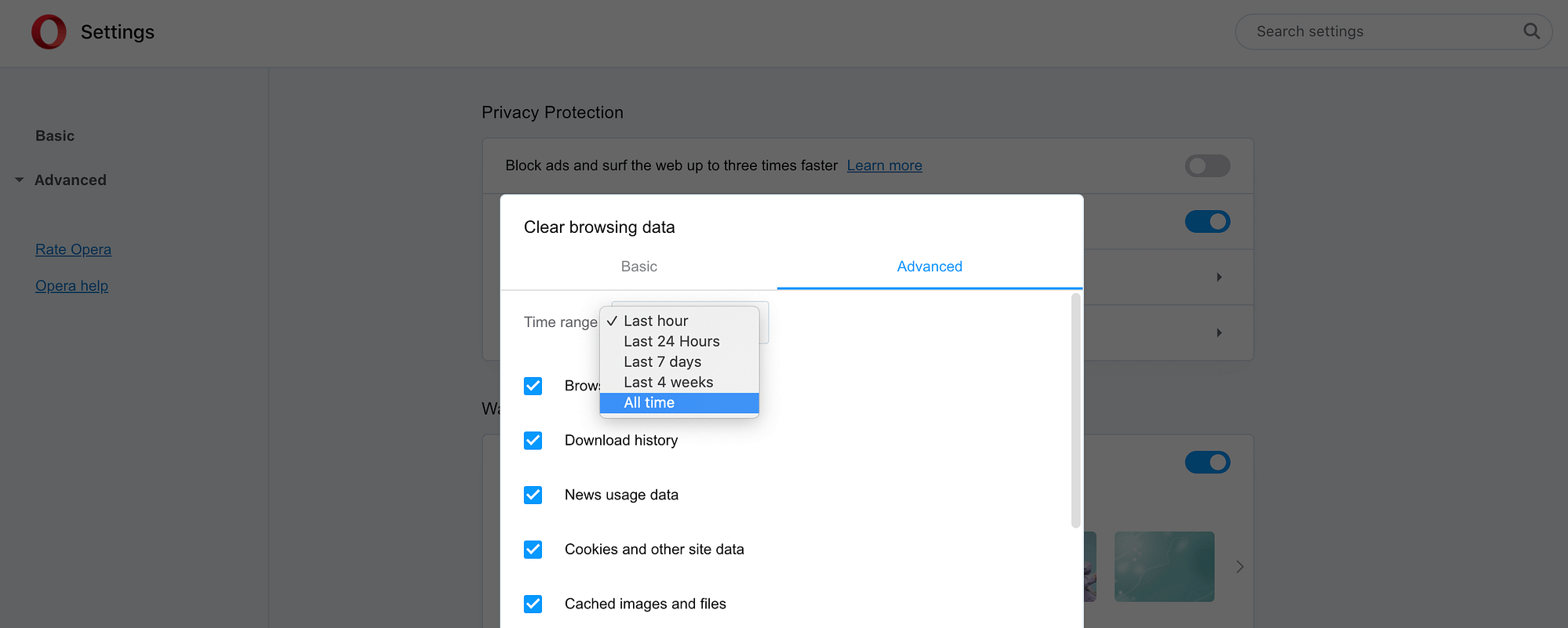 Opera's supported time range.