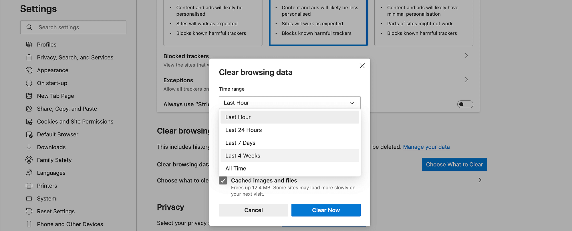 Setting a timeframe, using Microsoft Edge.