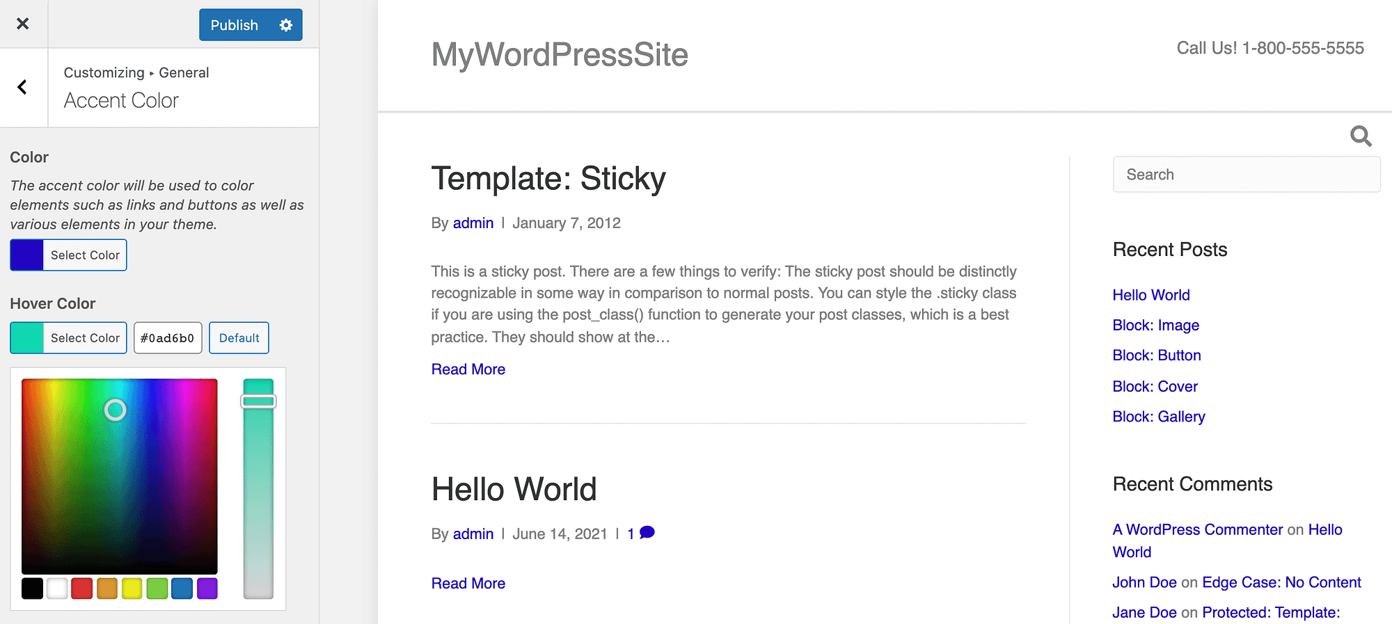 Beaver Builder's accent settings.