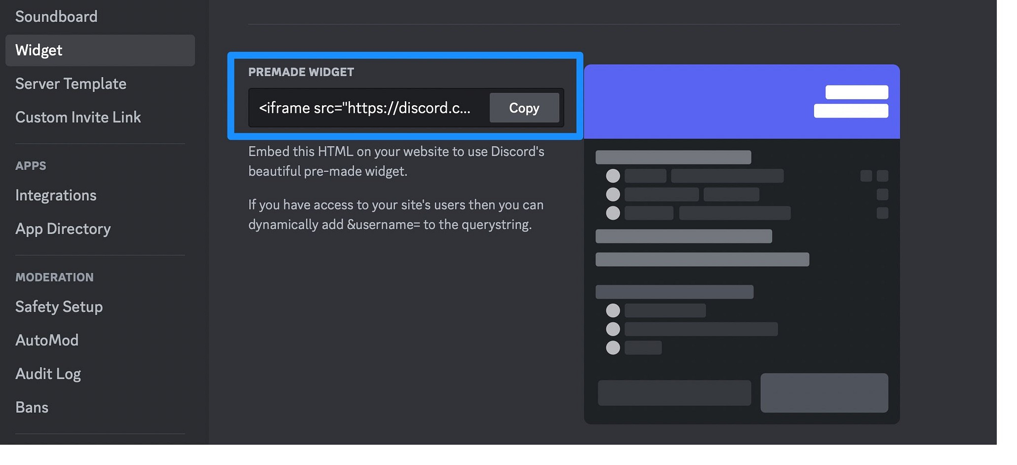 The code you will use to embed a Discord widget into WordPress