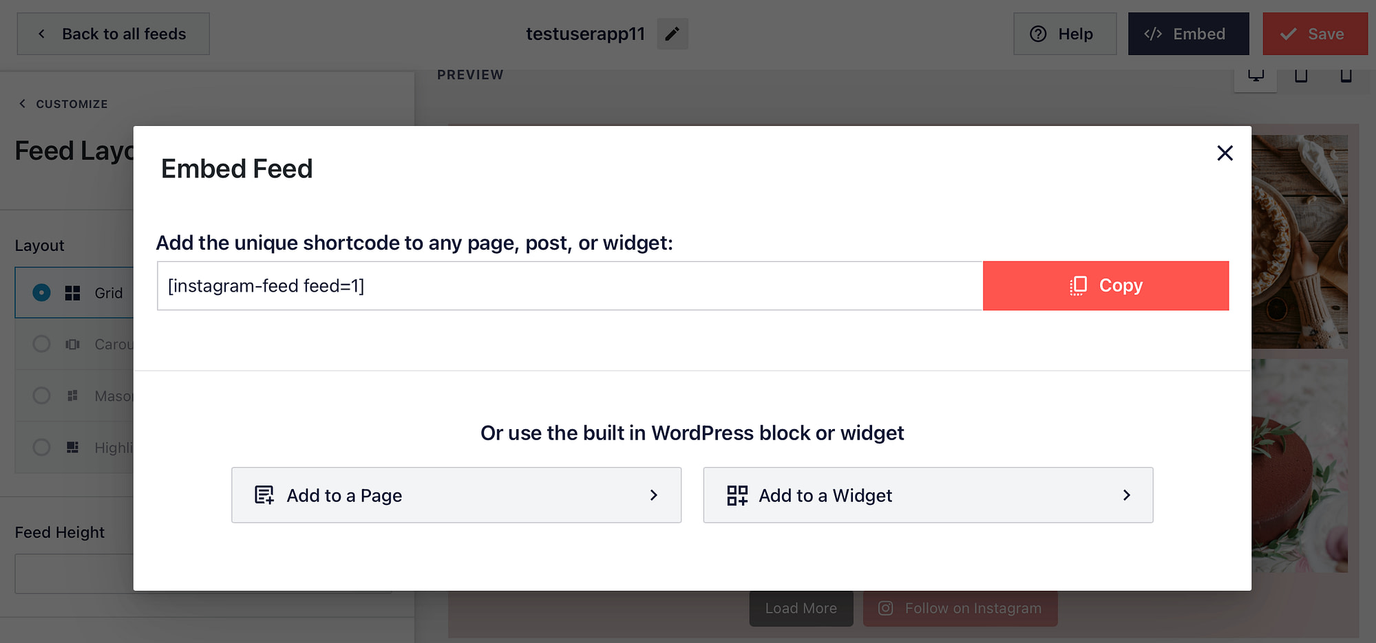 Embed WordPress Instagram feed.