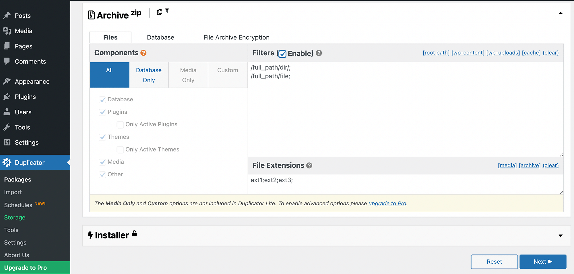 مقایسه UpdraftPlus در مقابل Duplicator با فیلترینگ.