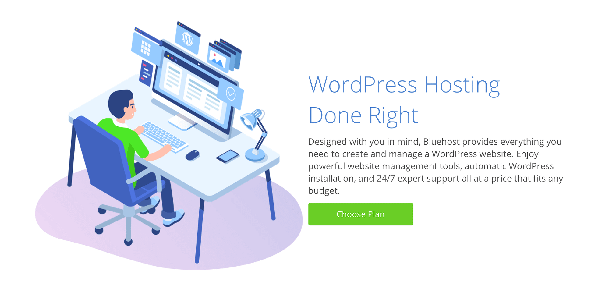 Bluehost's WordPress hosting plans include WordPress pre-installed.