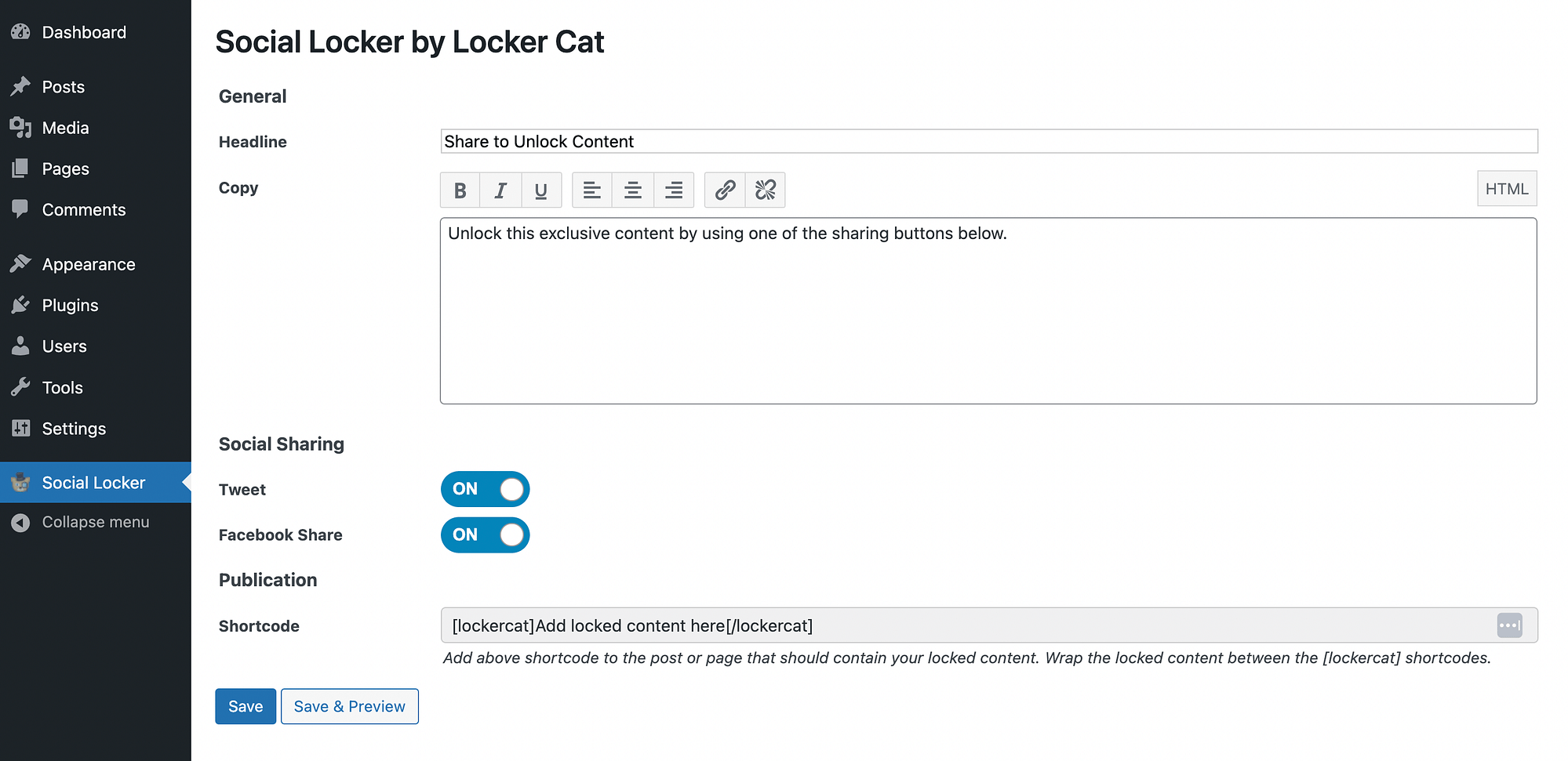 Настройка параметров в Locker Cat.
