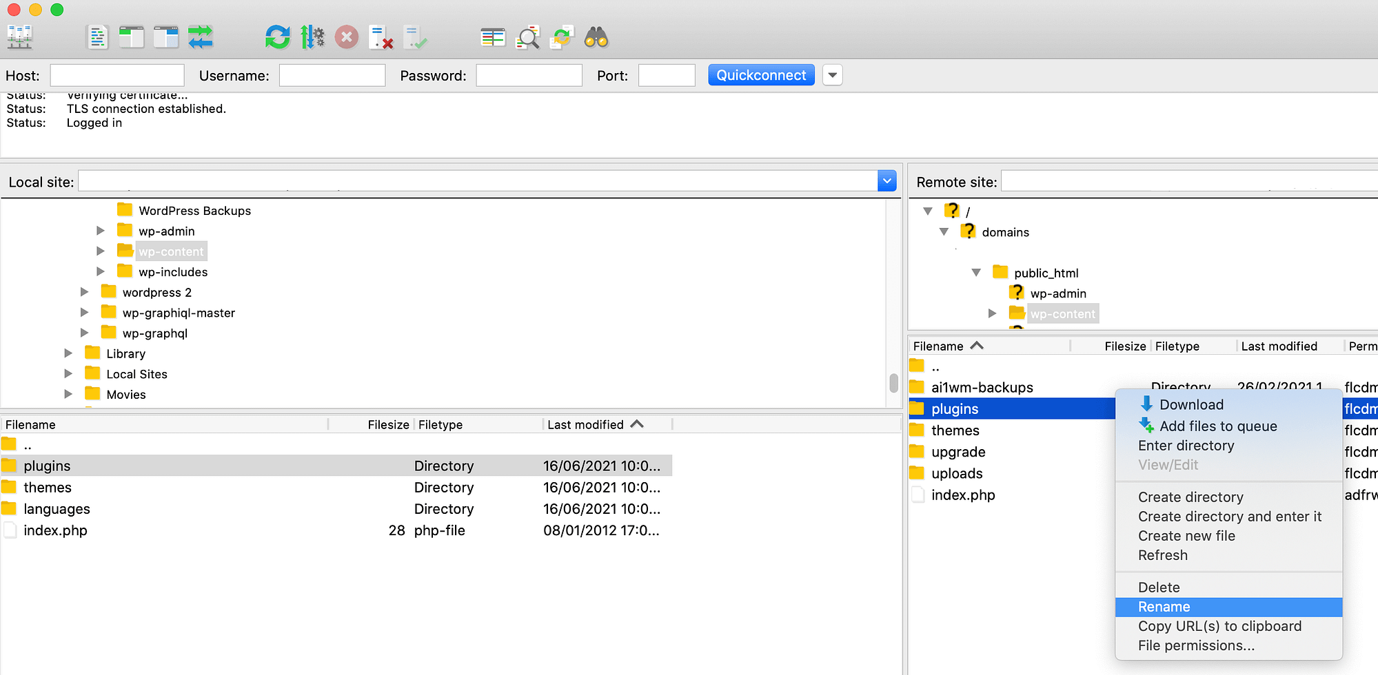 The FileZilla FTP client.