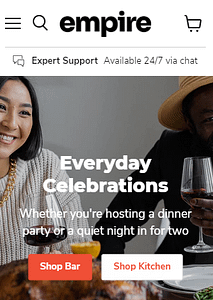 Empire theme mobile design for Shopify