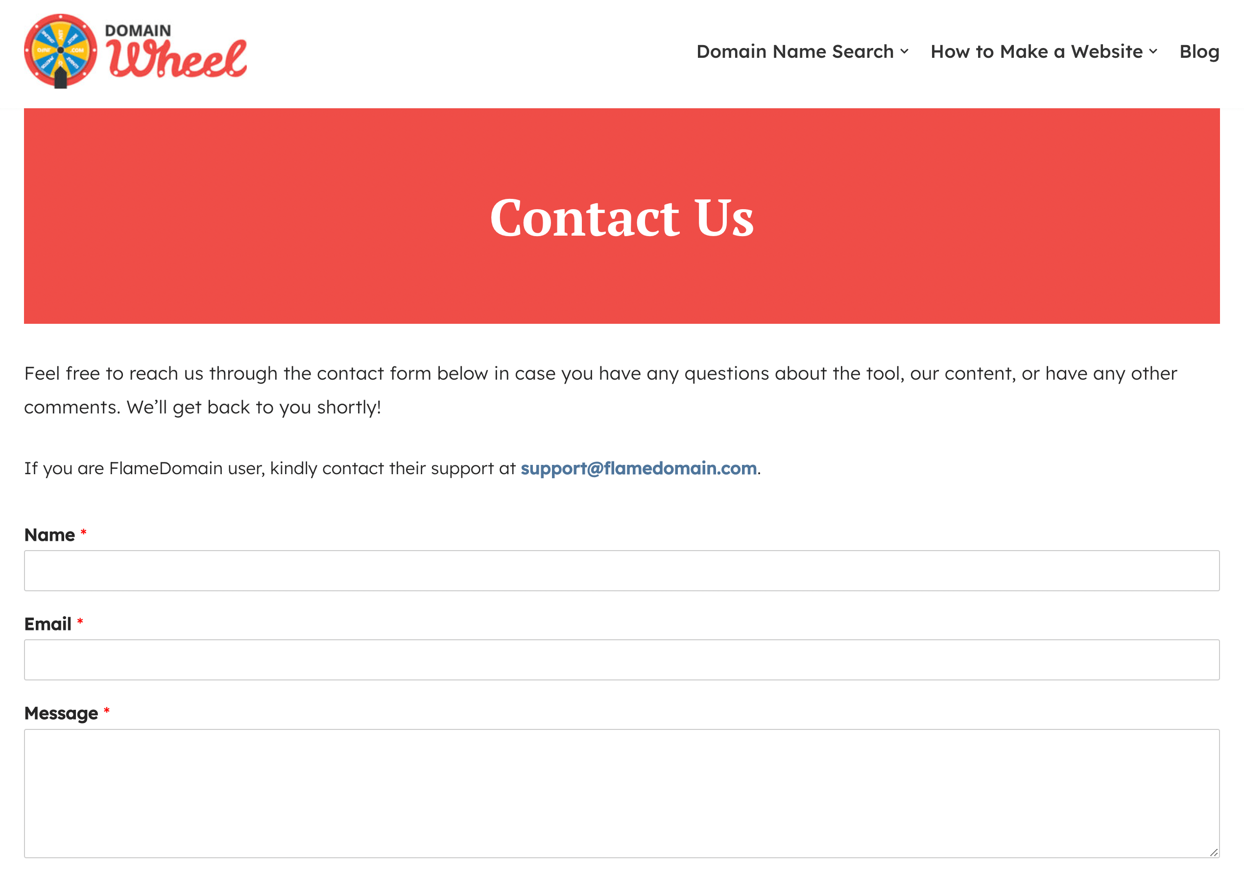 Domain Wheel's contact page