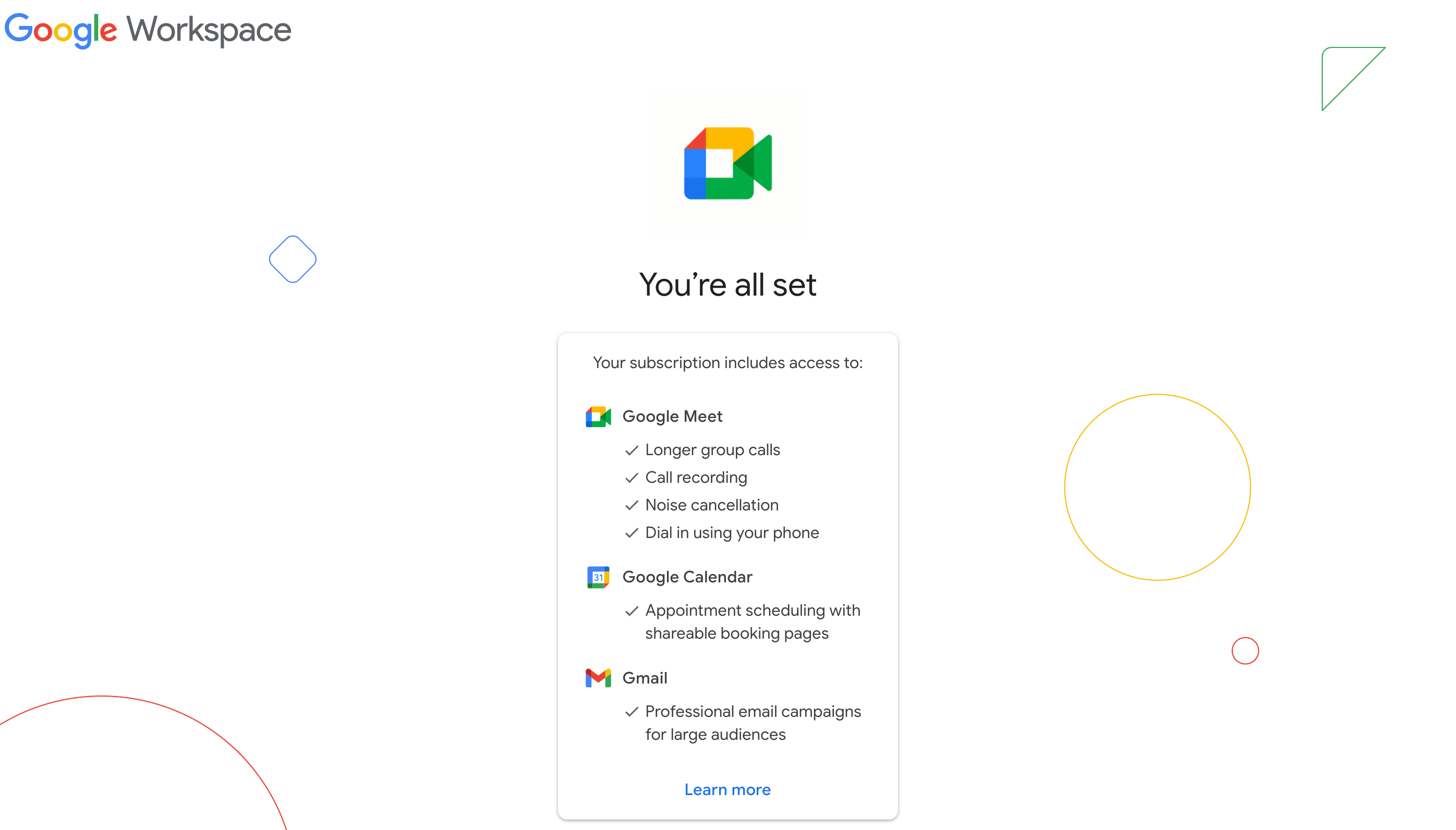 Google Workspace confirmation screen.