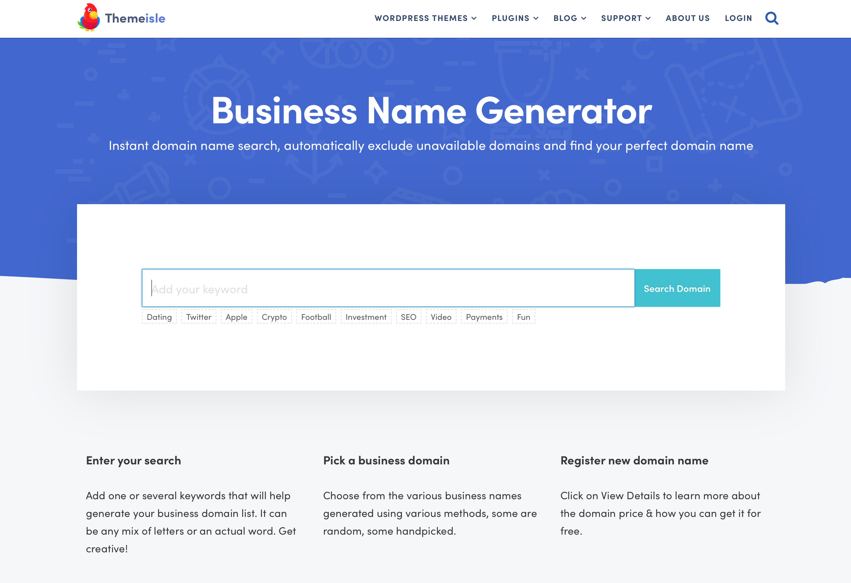 Themeisle business name generator.